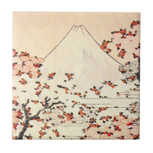 Hokusai Mount Fuji Cherry Blossoms Tile