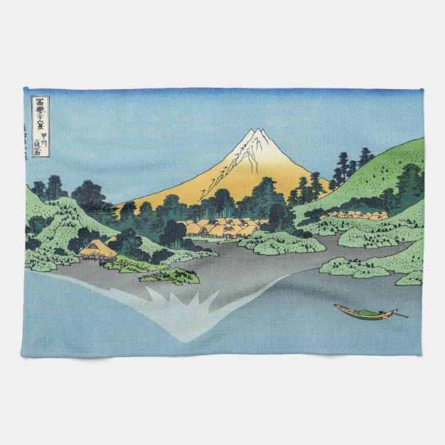 Hokusai - Mount Fuji Reflects in Lake Kawaguchi Kitchen Towel (Horizontal)
