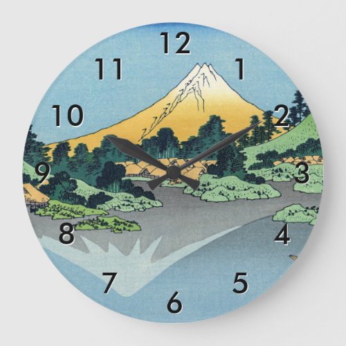 Hokusai _ Mount Fuji Reflects in Lake Kawaguchi Large Clock