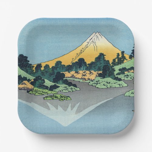 Hokusai _ Mount Fuji Reflects in Lake Kawaguchi Paper Plates