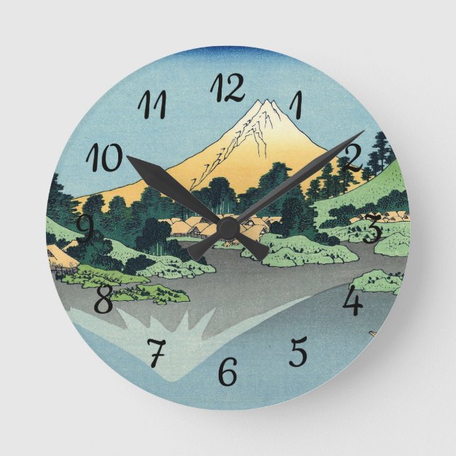 Hokusai Mount Fuji reflects in Lake Kawaguchi  Round Clock (Front)