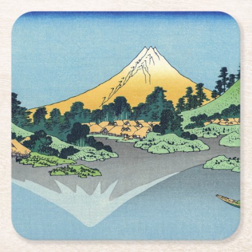 Hokusai _ Mount Fuji Reflects in Lake Kawaguchi Square Paper Coaster