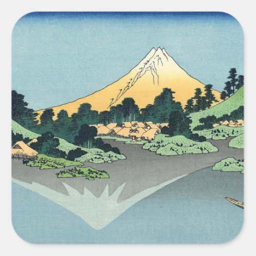 Hokusai Mount Fuji reflects in Lake Kawaguchi    Square Sticker