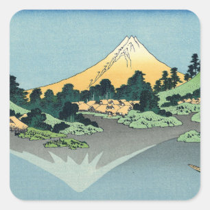 Hokusai Mount Fuji reflects in Lake Kawaguchi    Square Sticker