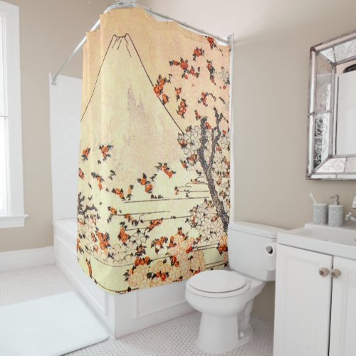 Hokusai Mt Fuji with Cherry Trees in Bloom Shower Curtain