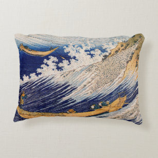 Hokusai Ocean Waves Sea Boats Accent Pillow