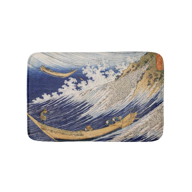 Hokusai Ocean Waves Sea Boats Bath Mat (Front)