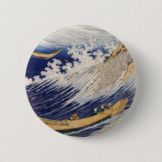 Hokusai Ocean Waves Sea Boats Button (Front)