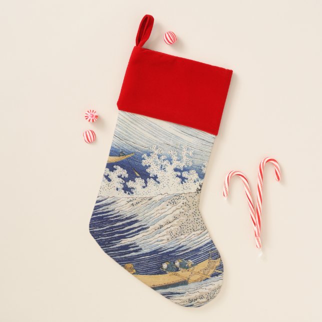 Hokusai Ocean Waves Sea Boats Christmas Stocking (Front)