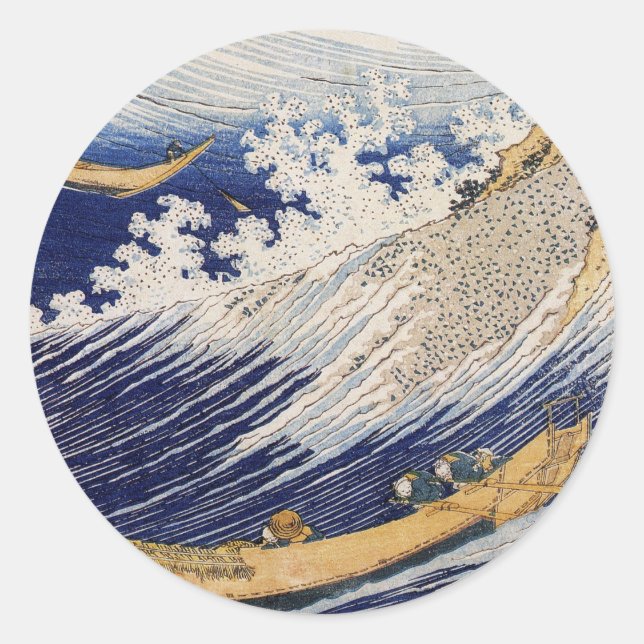 Hokusai Ocean Waves Sea Boats Classic Round Sticker (Front)