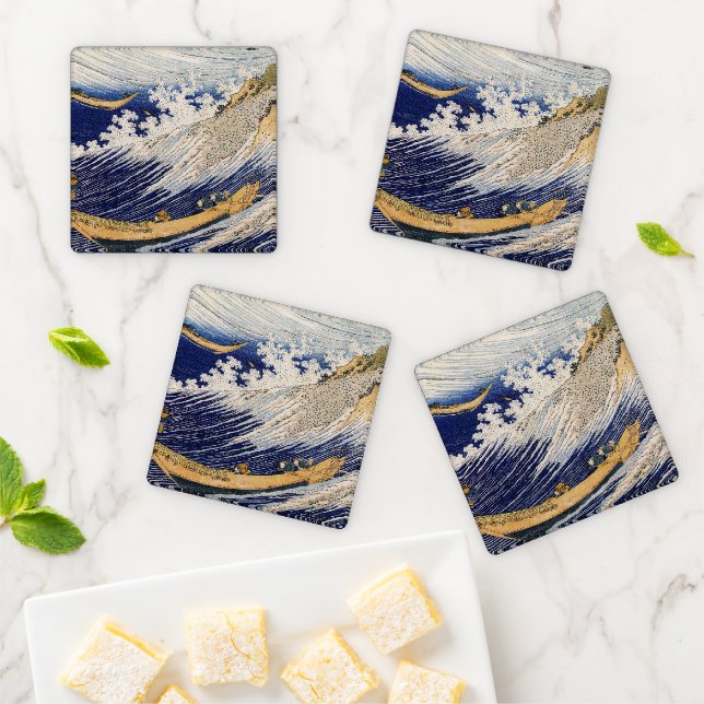 Hokusai Ocean Waves Sea Boats Coaster Set (In Situ)