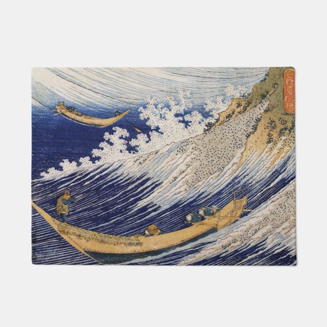 Hokusai Ocean Waves Sea Boats Doormat (Front)