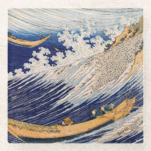 Hokusai Ocean Waves Sea Boats Glass Coaster
