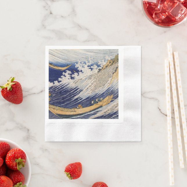 Hokusai Ocean Waves Sea Boats Napkins (Insitu)