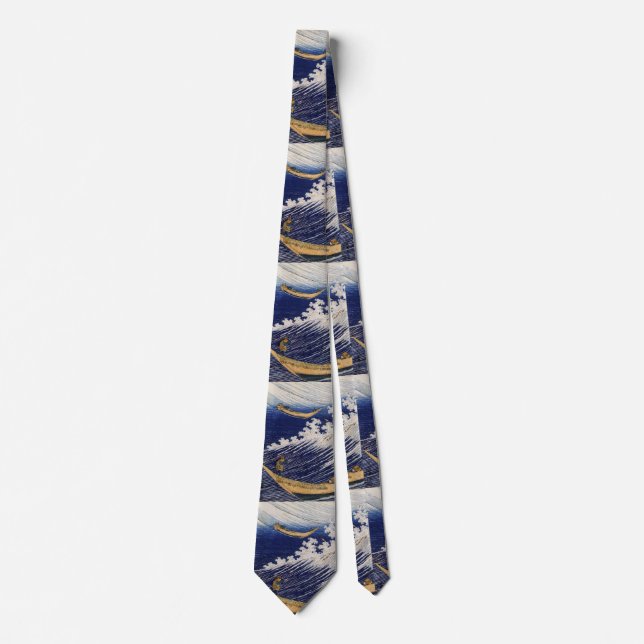 Hokusai Ocean Waves Sea Boats Neck Tie (Front)