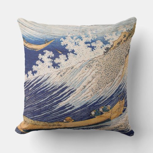 Hokusai Ocean Waves Sea Boats Outdoor Pillow