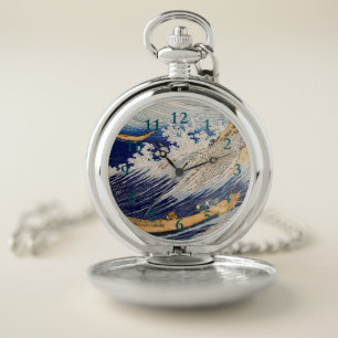 Hokusai Ocean Waves Sea Boats Pocket Watch