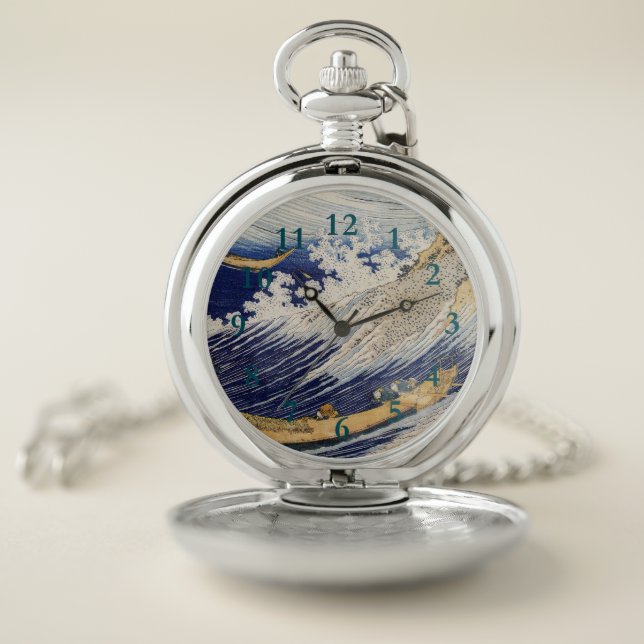 Hokusai Ocean Waves Sea Boats Pocket Watch (Inside)