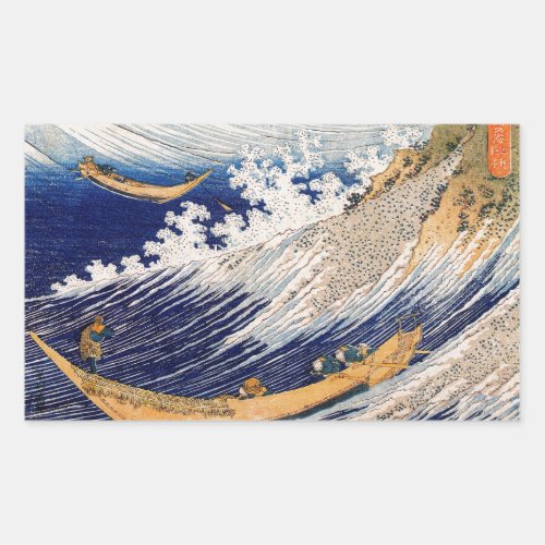 Hokusai Ocean Waves Sea Boats Rectangular Sticker