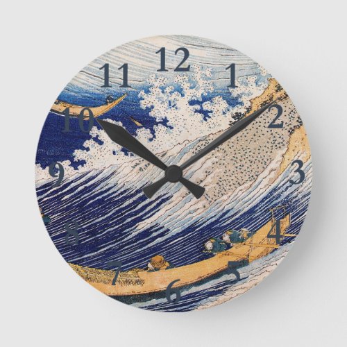 Hokusai Ocean Waves Sea Boats Round Clock