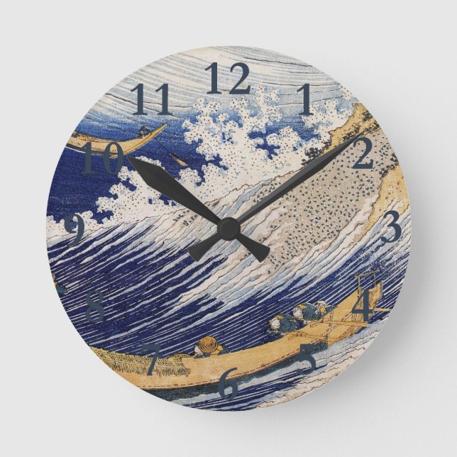 Hokusai Ocean Waves Sea Boats Round Clock (Front)