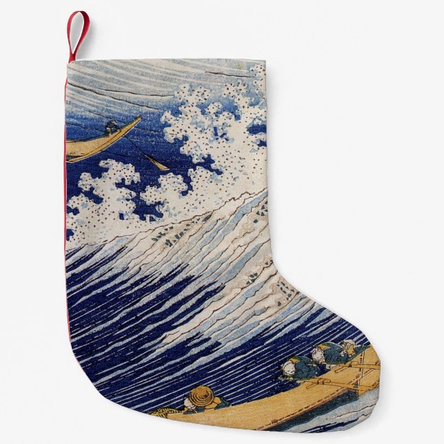 Hokusai Ocean Waves Sea Boats Small Christmas Stocking (Front)