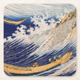 Hokusai Ocean Waves Sea Boats Square Paper Coaster