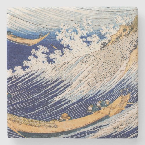 Hokusai Ocean Waves Sea Boats Stone Coaster