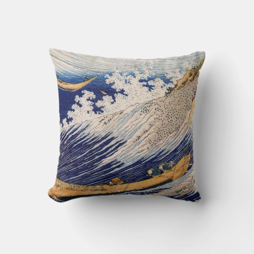 Hokusai Ocean Waves Sea Boats Throw Pillow