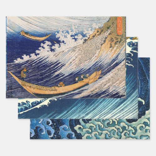 Hokusai Ocean Waves Sea Boats Wrapping Paper Sheets