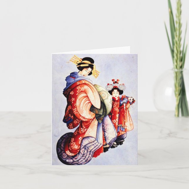 Hokusai Oiran and Kamuro Note Card (Front)