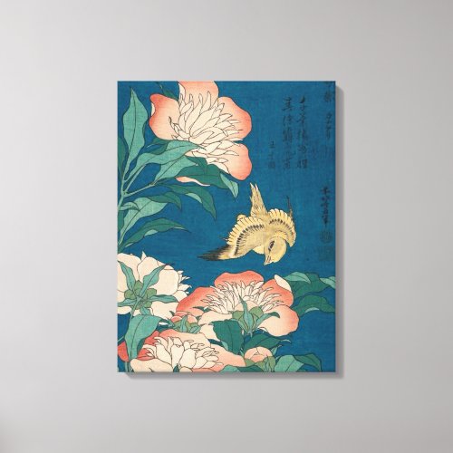 Hokusai Peonies and Canary Vintage Art GalleryHD Canvas Print