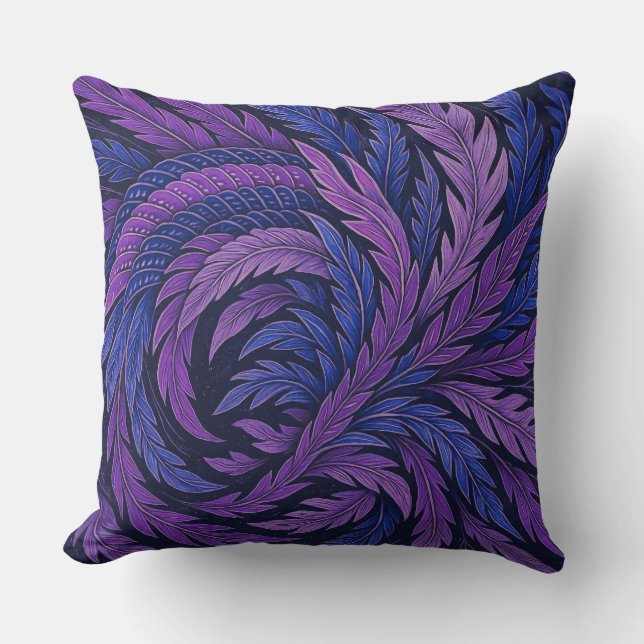 Hokusai Phoenix Cushion | Purple & Blue Feather  (Front)