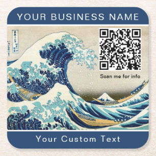 Hokusai - The Great Wave off Kanagawa - QR Code Square Paper Coaster