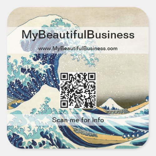 Hokusai _ The Great Wave off Kanagawa _ QR Code Square Sticker