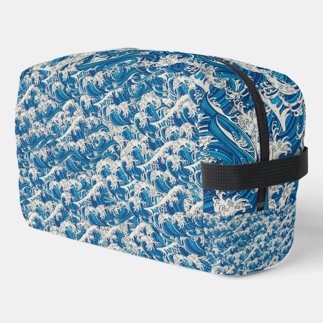 Hokusai the Great Wave Pattern Nautical Blue wave Dopp Kit (Left Corner)