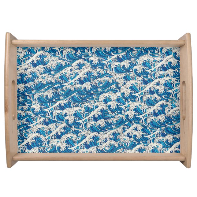 Hokusai the Great Wave Pattern Nautical Blue wave Serving Tray (Front)