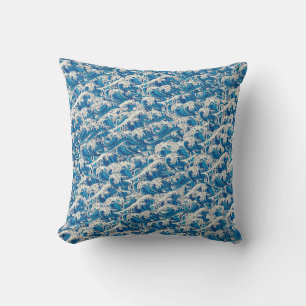 Hokusai the Great Wave Pattern Nautical Blue wave Throw Pillow