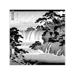 Hokusai Ukiyo-e Japanese Waterfall Landscape Blue Self-inking Stamp