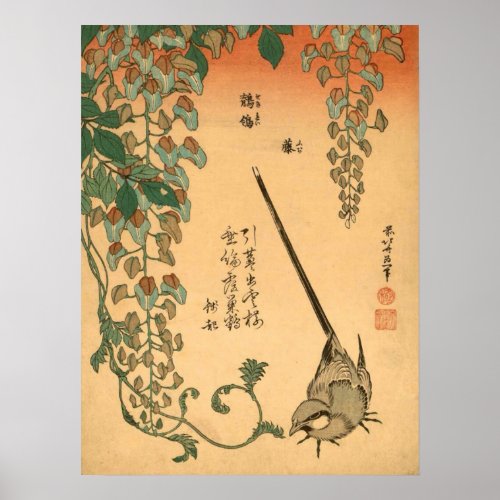 Hokusai Vintage Wisteria and Wagtail GalleryHD Poster