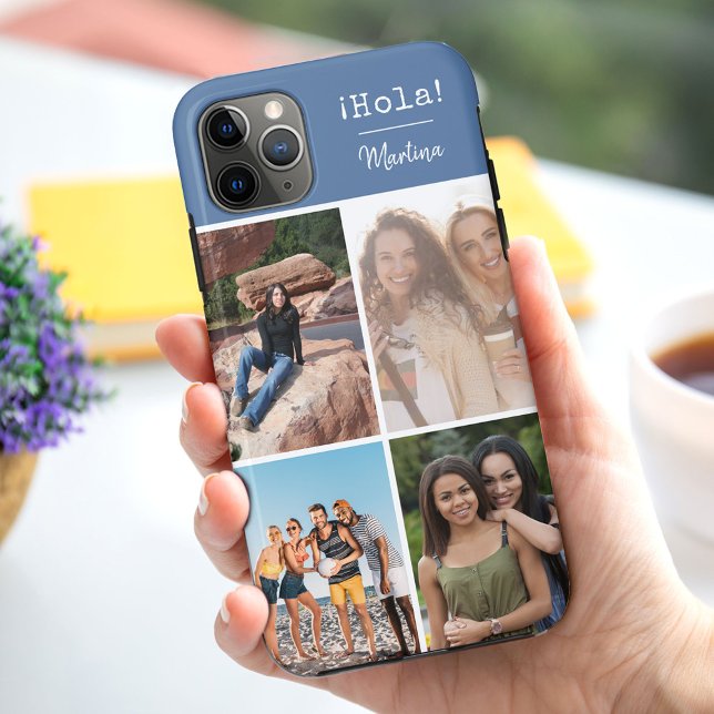 ¡Hola! 4 Photo Collage Blue Personalized Case-Mate iPhone Case (Creator Uploaded)
