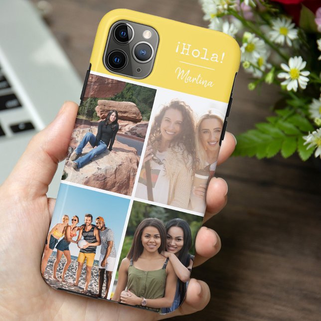 ¡Hola! 4 Photo Collage Bright Yellow Personalized Case-Mate iPhone Case (Creator Uploaded)