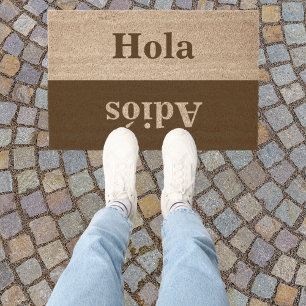 Hola Adiós Fun Spanish Welcome Home Greeting Text Fiber Doormat