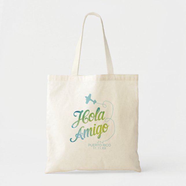 Hola Amigo Blue Watercolor Tote Bag (Front)