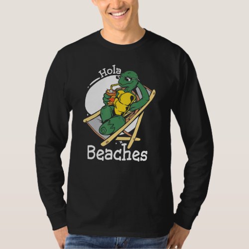 Hola Beaches Funny Turtle Ride Watermelon Summer V T_Shirt