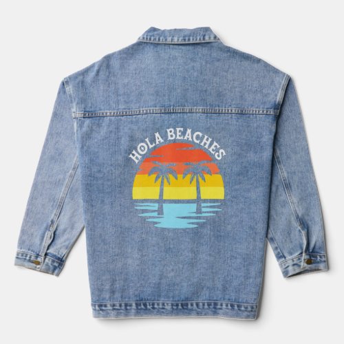 Hola Blue Sea Beaches In Sunset Twin Palm Tress  Denim Jacket