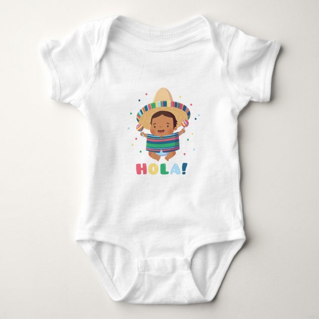 Hola Cute Mexican Baby Boy Fiesta Bodysuit (Front)