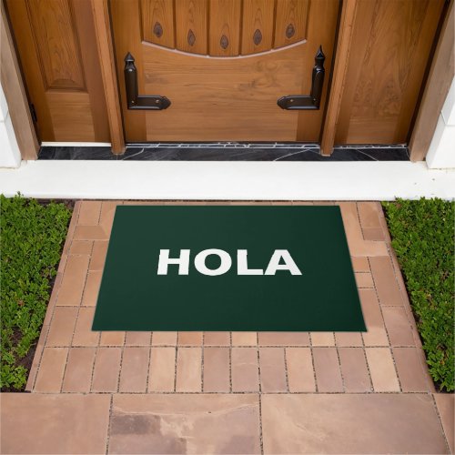 Hola dark green  white Spanish hello minimalist Doormat