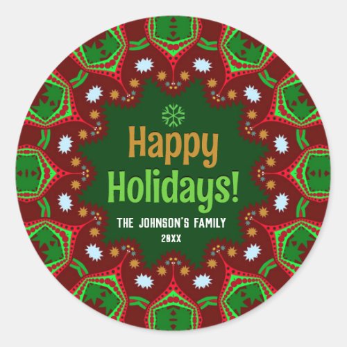 Hola Happy Holidays Geometric Mandala Classic Round Sticker