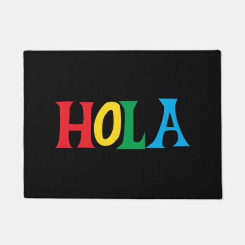 Hola in colorful typographic design doormat